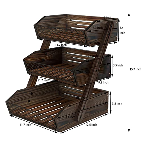 Dorhors 3-Tier Fruit Basket for Kitchen Counter Organizer, Metal Mesh & Wood Stand