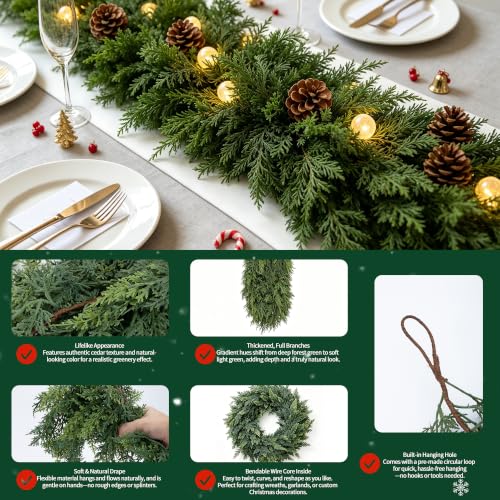 Owlura 2 Pack 10FT Real Touch Cedar Garland – Premium PE Christmas Garland