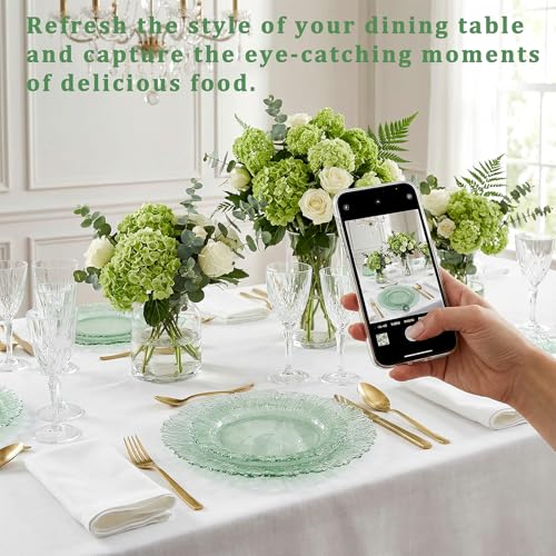 Green Plastic Plates Set 60 pcs – 30 10" Dinner + 30 7" Dessert, Clear Green Disposable Plates