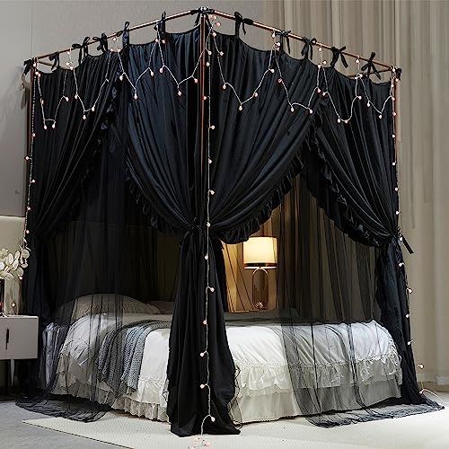Princess Bed Canopy with Mosquito Net - Double Layer Black 53 x 78 Inches