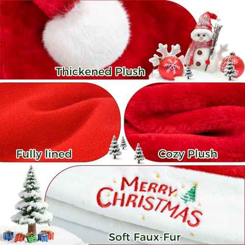 Iioscre Santa Hat Christmas Hats for Adults, Xmas Holiday Unisex Classic Santa Claus Hat for New Year Party