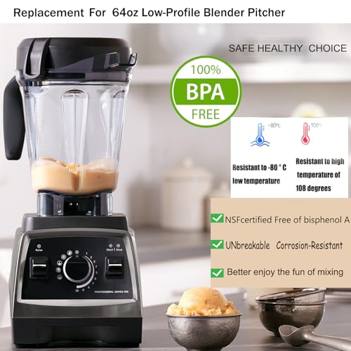 64oz Low-Profile Blender Pitcher Container Compatible with Vitamix Classic & Commercial Series