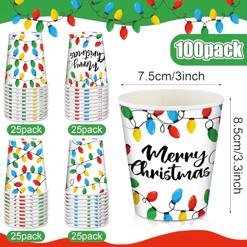 Funtery 100 Pcs Christmas Paper Cups with Lights - Disposable 9oz