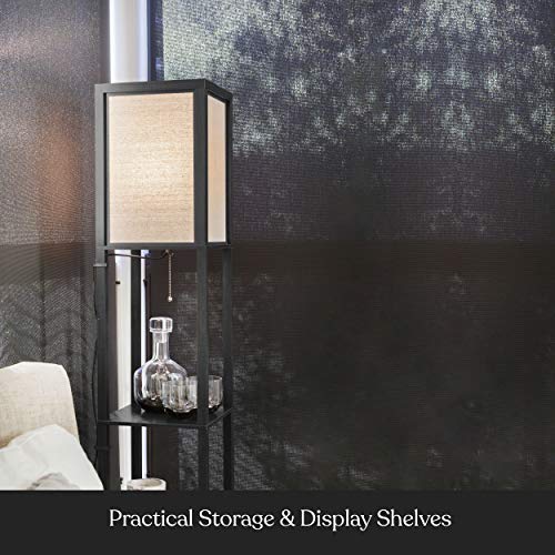 Brightech Maxwell Black Floor Shelf Lamp with LED Bulb, Corner Display & Smart Compatibility