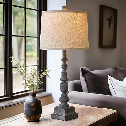 Oneach Farmhouse Table Lamps Set of 2 - Gray with USB Ports for Living Room
