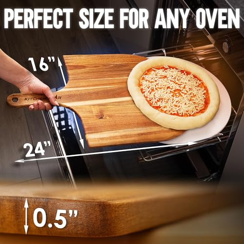 KitchenStar 16-Inch Wooden Pizza Peel - Extra Large Acacia Paddle for Pizza & Serving, Handled Pizza Board