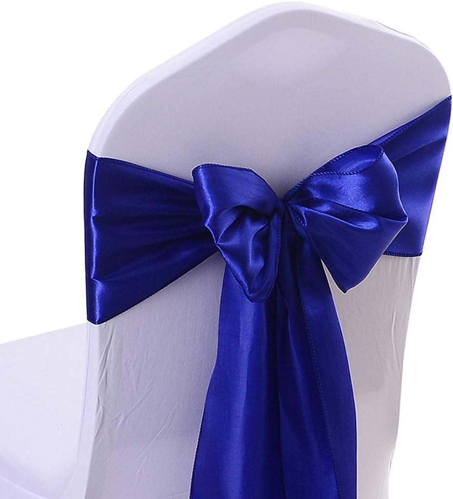 Light Blue Satin Chair Sashes 10-Pack - 7x108 Inch Adjustable Wedding & Party Bows