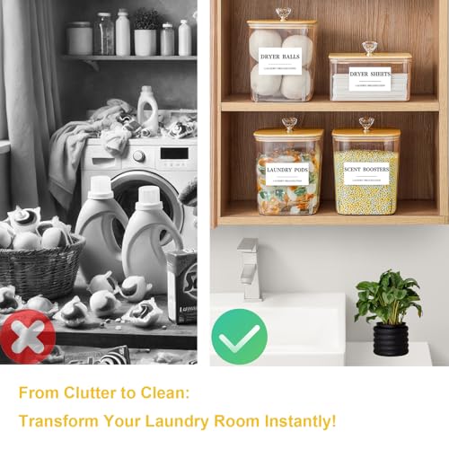 4 Pack Clear Laundry Pods & Dryer Sheet Organizer Set with Printed Labels
