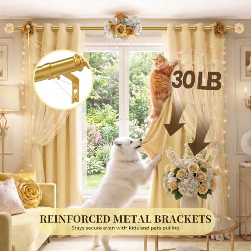 Gold Adjustable Crystal Curtain Rods 1 Inch Heavy Duty 66-120 Inches - TVWOO