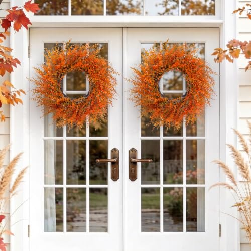 26-Inch Autumn Fall Wreath with Orange Eucalyptus for Front Door & Outdoor Decor