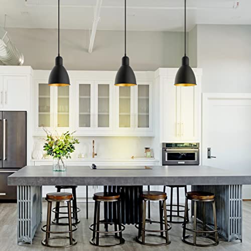 EGLO Priddy 1-Light Mini Pendant Hanging Lighting Fixture with Steel Shade for Kitchen Island, Hallway, and Dining Room, 60W, 82 in, Black and Gold