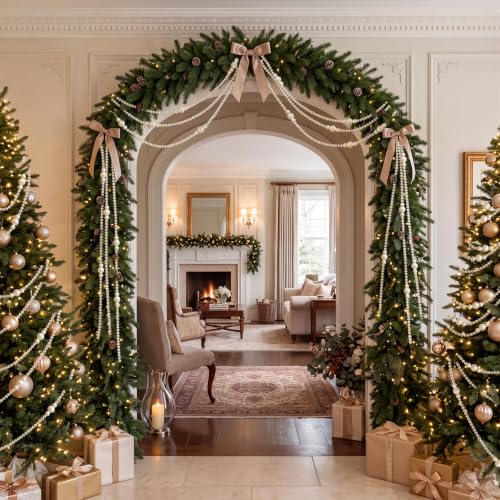 Kenning 3 Pcs Pearl Garland Christmas Decorations 27ft with Mixed Beads
