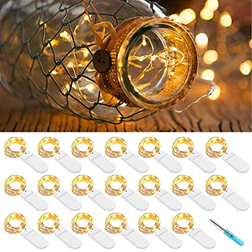 6 Pack Fairy Lights Battery Operated 7ft 20 LED Mini String Lights Twinkle Lights Silver Wire Firefly Starry Lights for Mason Jars Wedding Party Christmas Centerpiece Table Decorations, Cool White