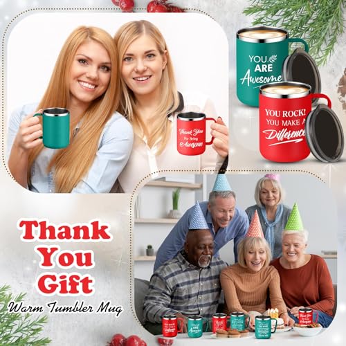 6-Pack Christmas Insulated Coffee Mugs with Lids & Straws - Thank You & Holiday Gifts