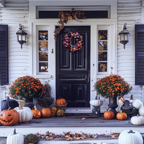 Valery Madelyn Halloween Pumpkin Wreath 20-Inch Front Door Decoration