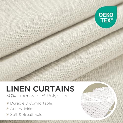 Joydeco Linen Curtains Set - Ivory on Linen, 52W x 96L, 2 Panels, Light Filtering