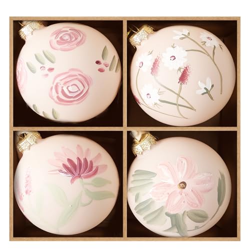 DN Deconation Pink & Green 4-Pack Christmas Glass Ball Ornaments 3.14"