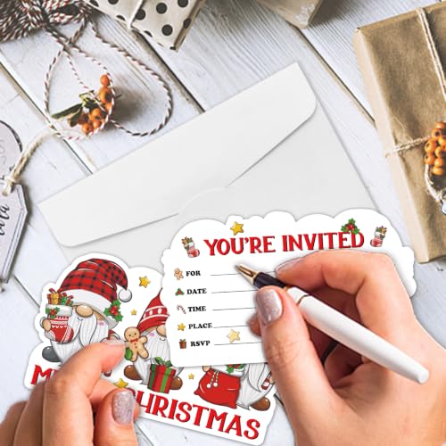 Gnome Christmas Invitation Set – 15 Invites with Envelopes & Stickers