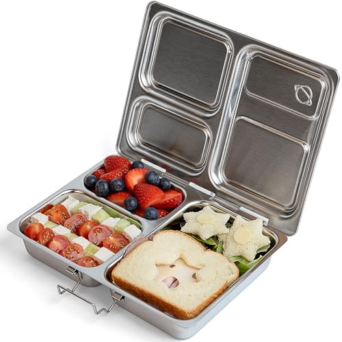 PlanetBox Launch Stainless Steel Lunchbox Replacement - 3 Compartments, Brushed Finish, Recycled Bento Container