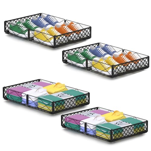 Under Bed Storage with Wheels Pack of 4 - Low Profile Rolling Organizer Bins