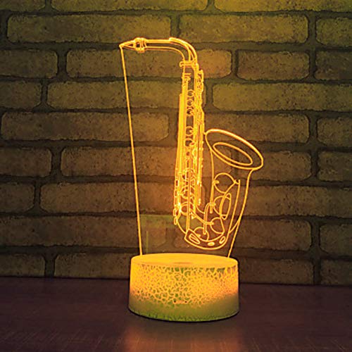 3D Saxophone Night Light Lamp Illusion Night Light 7 Color Changing Touch Switch Table Desk Decoration Lamps Gift with Acrylic Flat ABS Base USB Cable Toy (Bus)