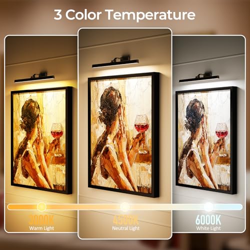 24-Inch Battery Operated Picture Light for Wall Art - Dimmable & Remote Control - Black