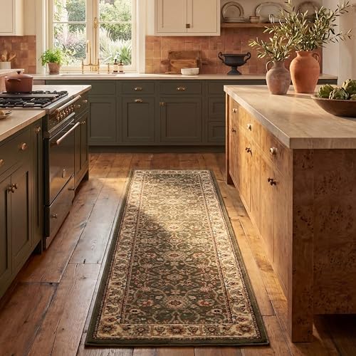 Lyndhurst Runner Rug 2'3"x16' - Sage & Ivory, Traditional Floral Pattern, Low-Pile