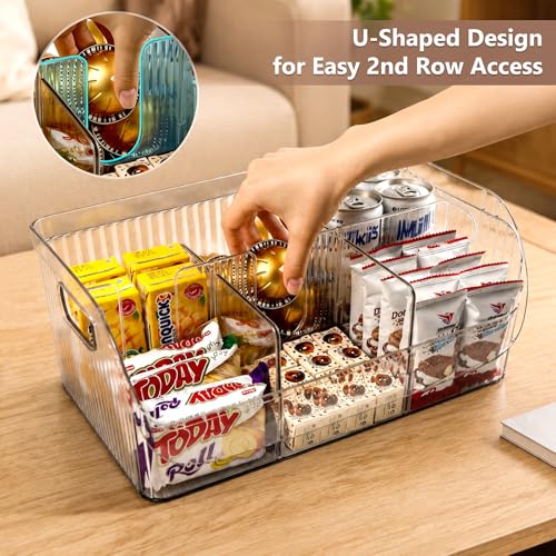 Set of 3 Adjustable Clear Storage Bins with Dividers - Pantry Organizers