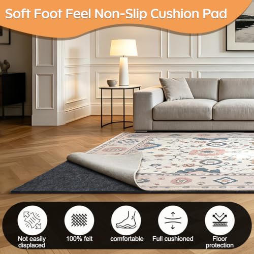 8'x10' Felt Rug Pad - 1/2 Inch Thick Non-Slip Area Rug Cushion for All Floors