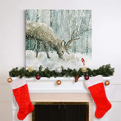 Reindeer and Cardinal Wall Art 32x32 in - Premium Gallery Wrapped Canvas, Ready to Hang