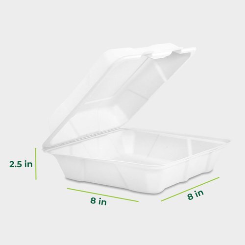 Freshware Compostable Clamshell Food Containers - Biodegradable Sugarcane To Go Boxes | 50-Pack, Heavy Duty, Microwave & Freezer Safe