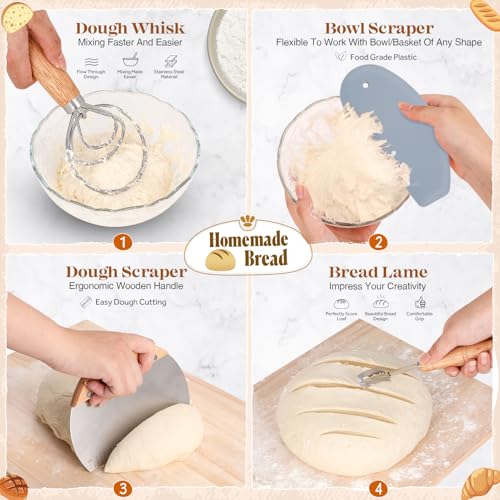 Gray Sourdough Starter Kit with Baskets, Tools & Accessories for Home Baking