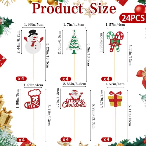 Tauywolci Christmas Style 24 PCS Glitter Cupcake Toppers - Santa Snowman Xmas Decorations