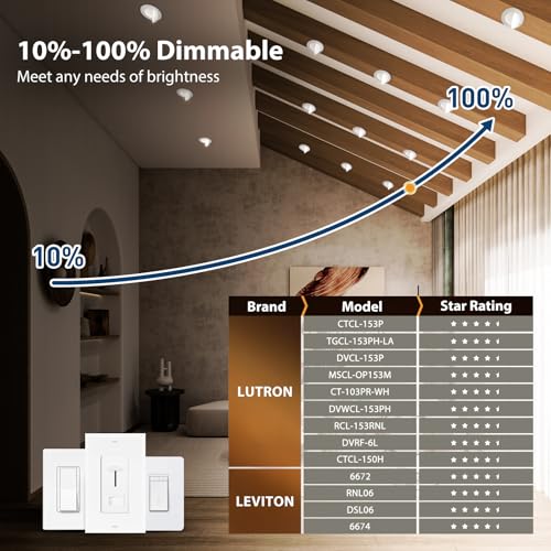 6 Inch Adjustable Gimbal Recessed LED Can Lights - 5CCT Dimmable, 6 Pack