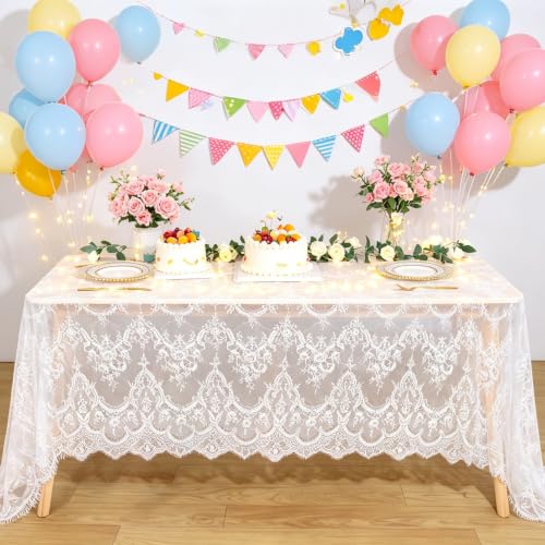 005-white 5 Pack White Lace Tablecloths 60x120 Inch Wedding & Event Decor