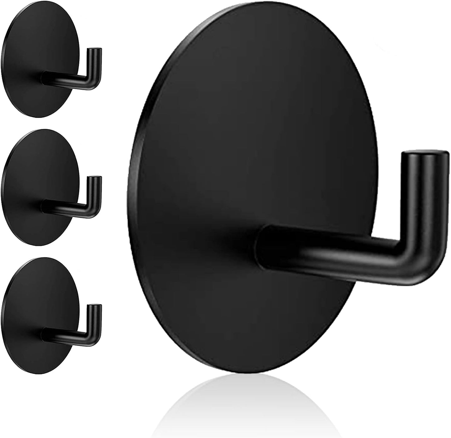 Rise Age Heavy Duty Adhesive Hooks - Waterproof Shower Hooks for Loofahs, Towels & Robes | 4 Pack, Black Stainless Steel