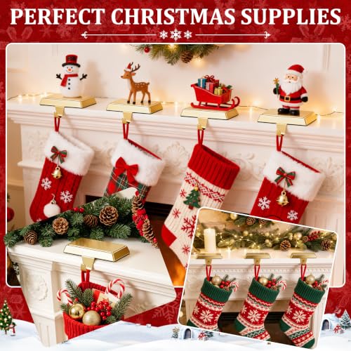 Seifar 2 Pack Gold Christmas Stocking Holders for Mantle, Heavy Duty