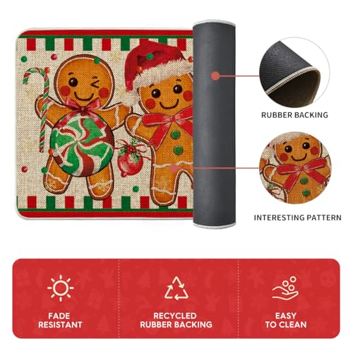 Artoid Mode Gingerbread Candy Cane Christmas Kitchen Mats Set of 2 - 17x29 & 17x47 Inches, Beige Seasonal Rugs for Home Decor