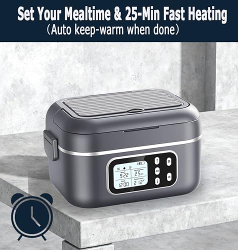 27000mAh Cordless Heated Lunch Box - Gray, 6.3 Cups, Fast Heating & Leak-Proof Container with Bag