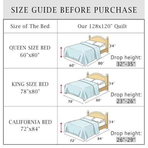 White Oversized King Cotton Quilt Set 128x120 Super King Bedding 3 Pieces