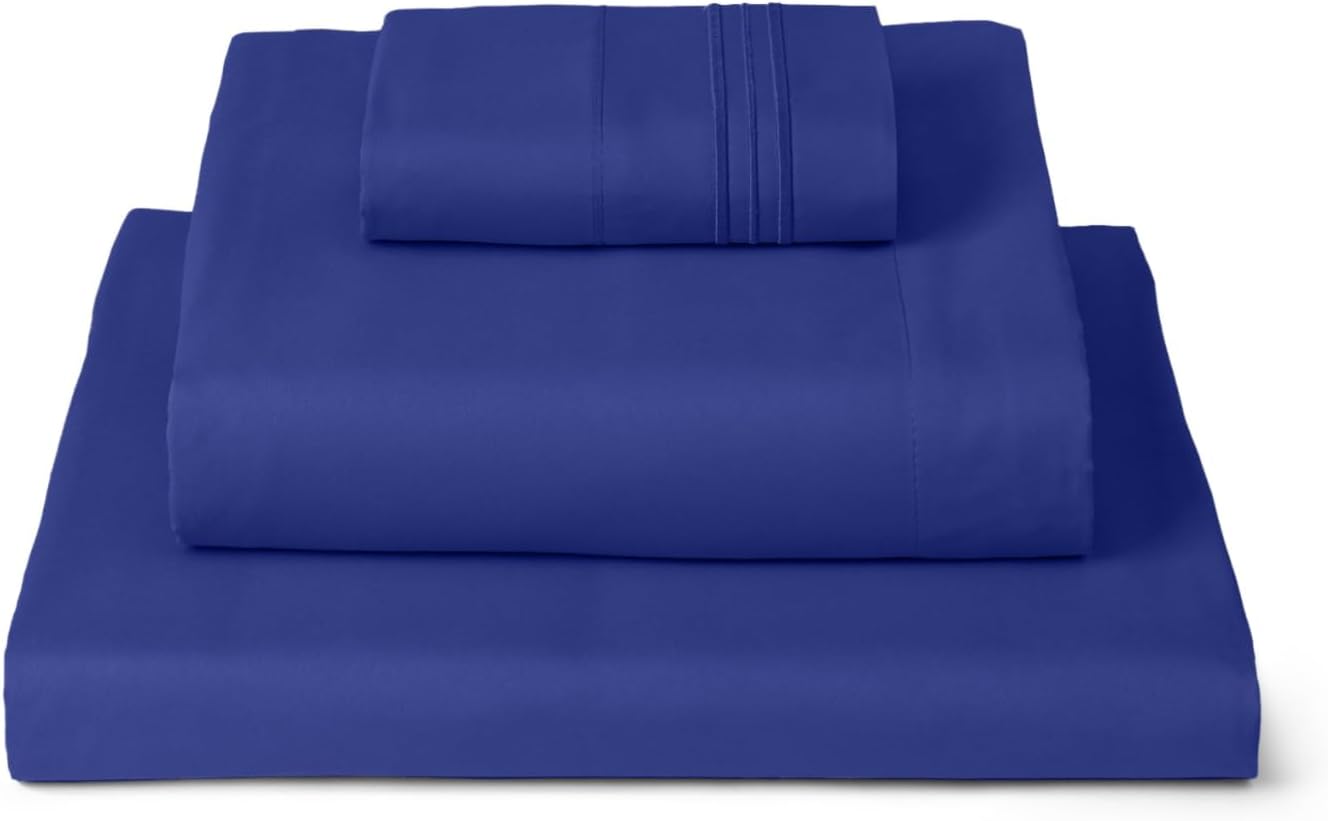 Mellanni Twin Sheets Set - 3 PC Hotel Luxury Bedding | Extra Soft, Cooling, Wrinkle-Resistant (Royal Blue)