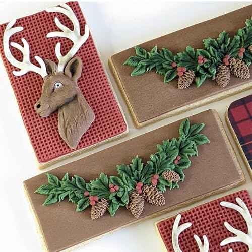 Christmas Reindeer Silicone Molds Set, Reindeer and Pine Tree Fondant Molds, Holly Leaves Cake Decorating Tools