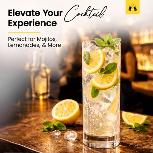LEMONSODA Premium 12oz Highball Glass Set of 12 - Elegant Cocktail & Water Glasses