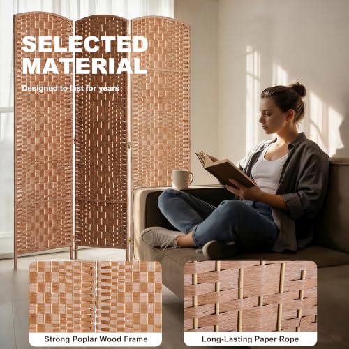 HOMCOM Natural Wood 3-Panel Room Divider Folding Privacy Screen, 6ft Tall