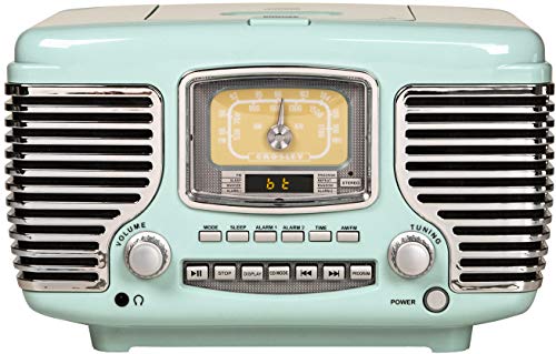 Crosley Corsair Radio CD Player with Bluetooth - Aqua Blue, AM/FM, Alarm Clock