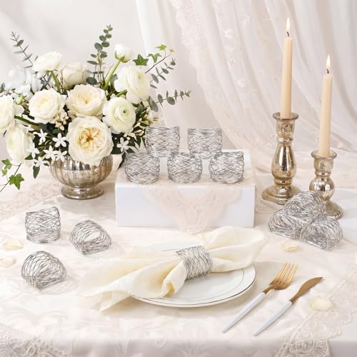 LemonRoad 12 Pcs Silver Twisted Wire Mesh Napkin Rings for Weddings & Parties