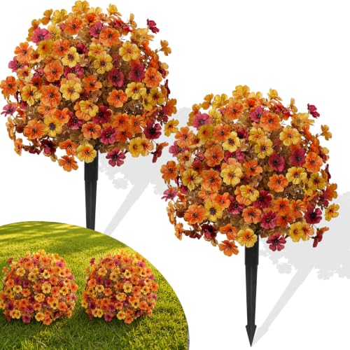Artificial Fall Topiary Ball Flowers 20-inch Outdoor Decor, 2 Pack