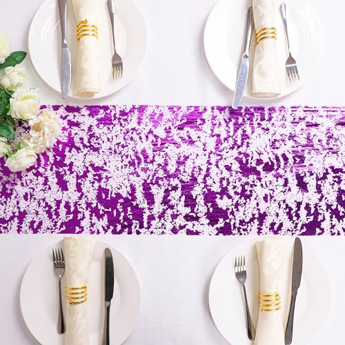 Snowkingdom Purple Glitter Metallic Foil Sequin Mesh Table Runner 49FT