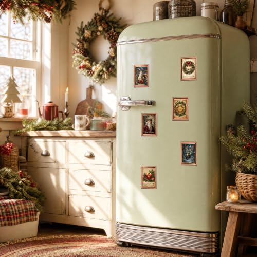 Christmas Yule Fridge Magnets Set - Vintage 3D Wooden Art Frame, 6 Pcs