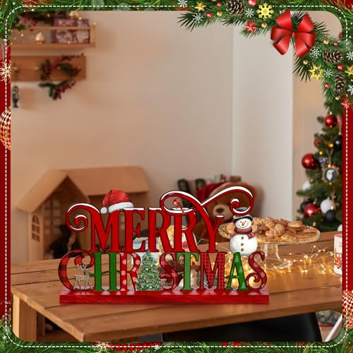 Cinnvoice 11.8 Inch Merry Christmas Sign - Red Green Table Decor (Variation: Christmas)
